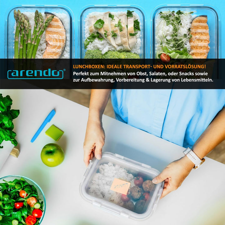 Arendo - Lunchboxen Glas - Frischhaltedosen für Lebensmittel mit Deckel luftdicht - 2er Set - 1520 m