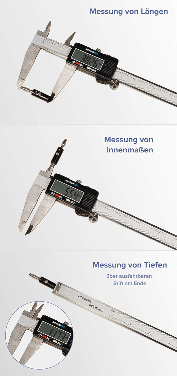 MC POWER - digitale Schieblehre Messschieber | MS-200 | 200mm, LC-Display, mm und inch