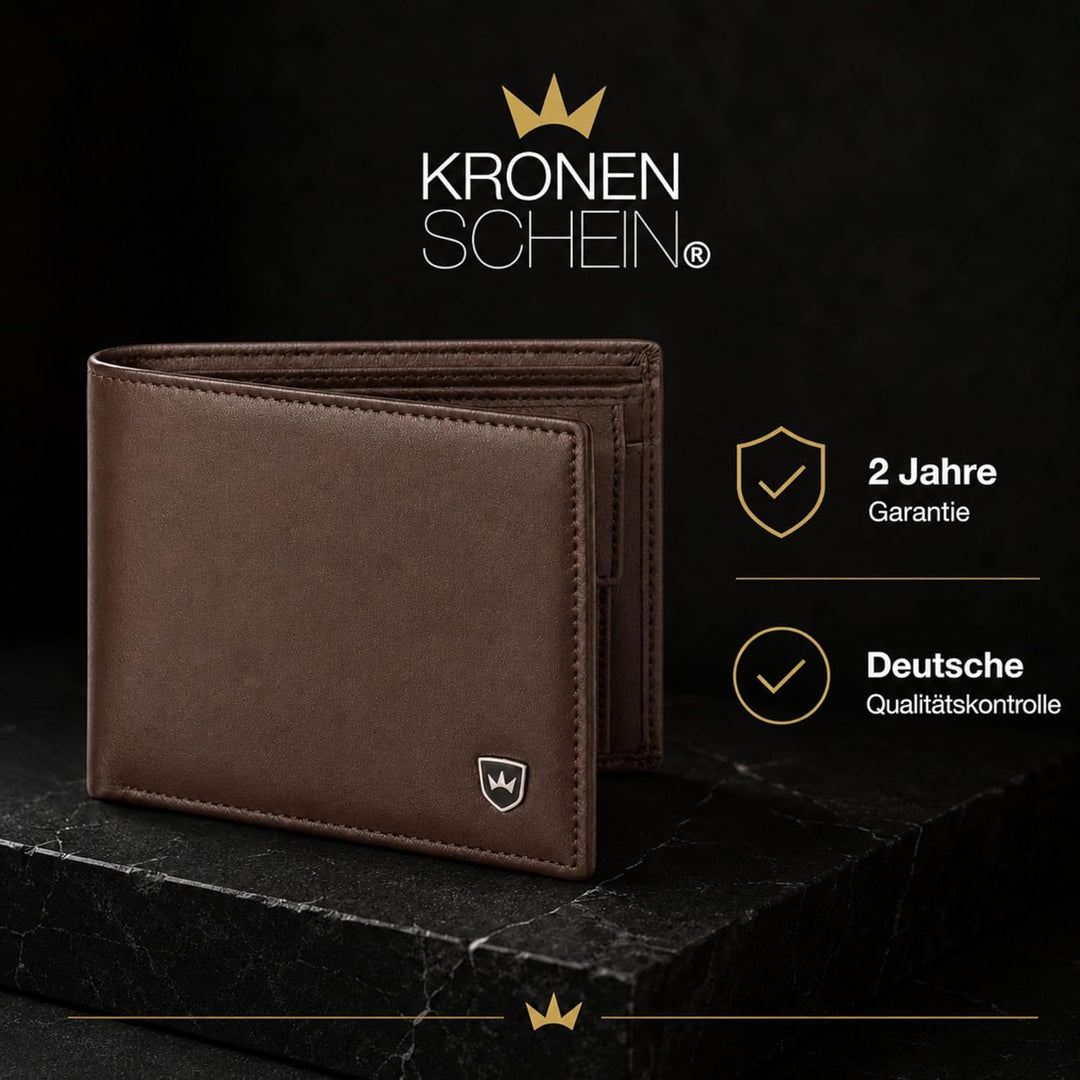 Kronenschein® Geldbörse Herren Leder mit RFID Schutz I Echtleder Portemonnaie gross I Geldbeutel für