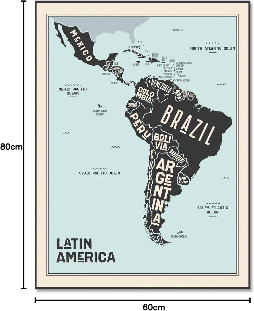 wandmotiv24 Leinwandbild Weltkarte, 80x60cm, Hochformat, Südamerika, Deko, Bilder auf Leinwand, Wand