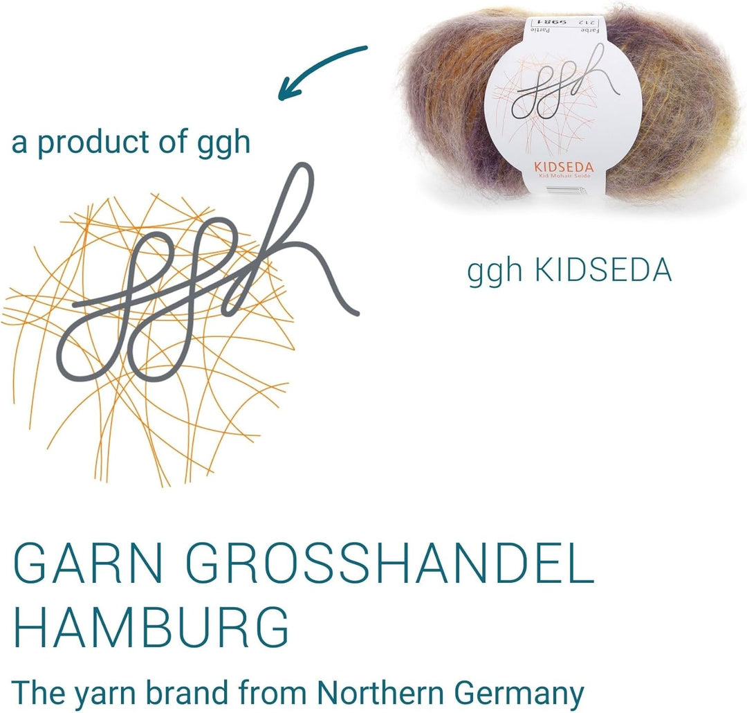 ggh Kidseda Box - 6 Knäuel - Mohairwolle mit Seide zum Stricken - Farbe 212 - Lilagoldmeliert, 212 -
