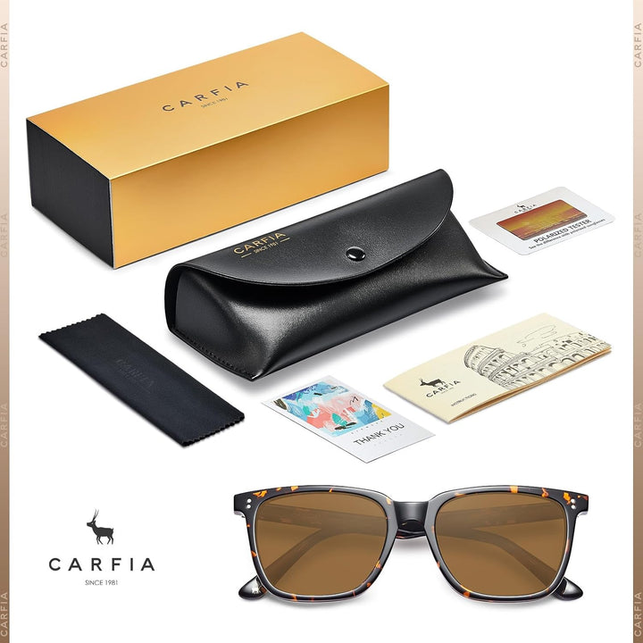 CARFIA Polarisierte Herren Sonnenbrille mit Rechteckig Acetatrahmen, 100% UV-Schutz Sportliche Sonne