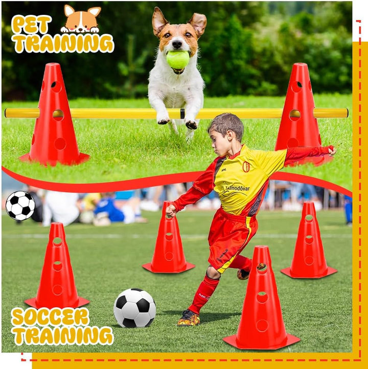 Agility Set Hunde, Steckhürden Set für Hunde, Kinder Agility Hürden mit 8 Kegel 23cm Höhe + 4 Stange
