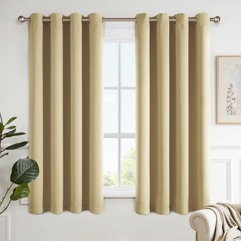 MIULEE Biscotti Beige Vorhang Blickdicht Kurz 145 cm Hoch, Verdunklungsgardine zum Verdunkeln von Rä