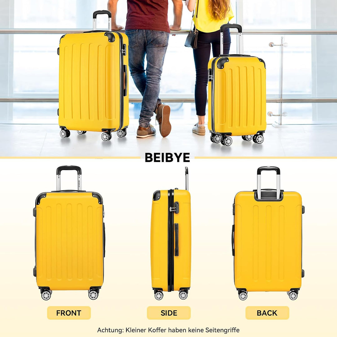 BEIBYE Hartschalen-Koffer Trolley Rollkoffer Reisekoffer Handgepäck 4 Rollen (M-L-XL-Set) (Yellow, X
