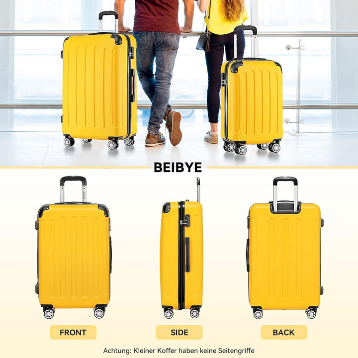 BEIBYE- Hartschalenkoffer Koffer Trolley Rollkoffer Reisekoffer Zahlenschloss 4 Zwilings-Rollen (Yel