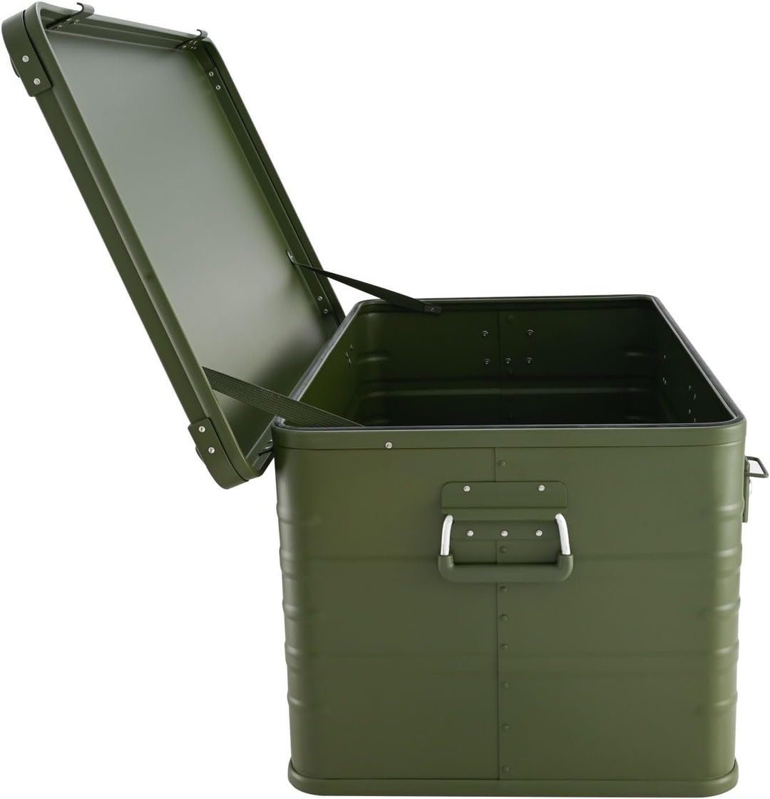 ALUBOX Alukiste abschliessbar E141G OLIVGRÜN - Premium Lagerbox 141 Liter - Materialstärke 1mm - Dec