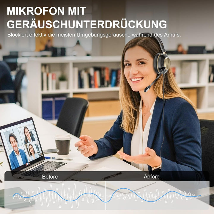 Wantek 882F Headsets mit Mikrofon Noise Cancelling und USB A 3,5mm Stecker Typ C Adapter für Call Ce