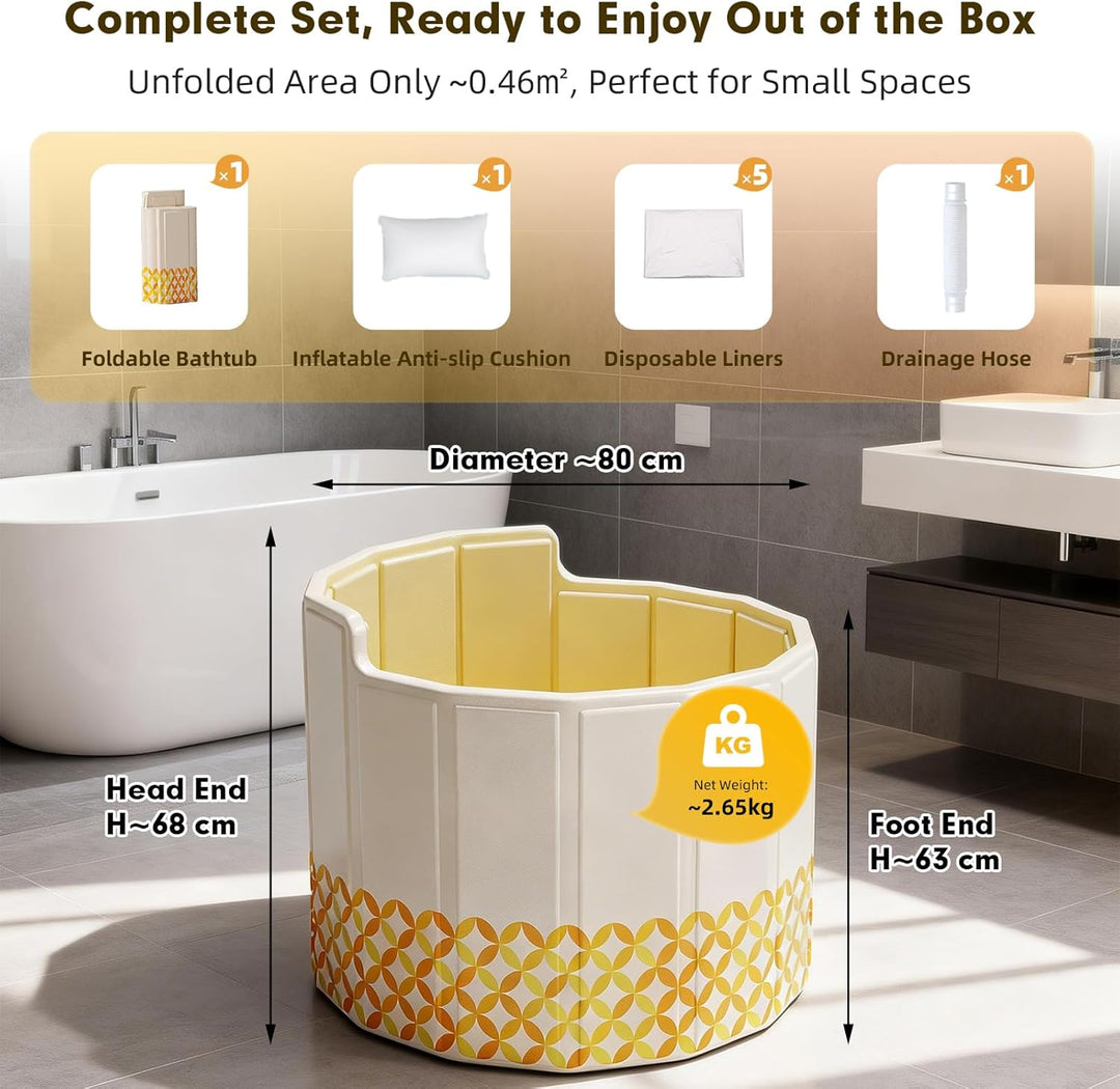 80 cm Faltbare Badewanne Erwachsene, Portable Erwachsenen-Badewanne für Dusche, Upgrade C-Förmiger R