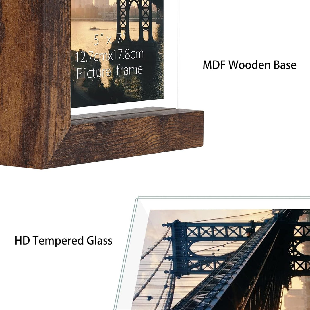 RLAVBL 2er Set Bilderrahmen 13x18 cm, Doppelseitiger Glasbilderrahmen mit L-förmigem MDF-Sockel, für