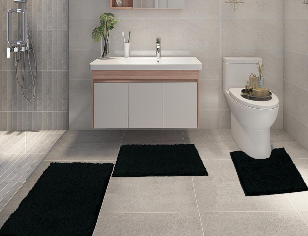 Badvorleger Set 3-Teilig-Weiches Badematten Set mit Rutschfester, Chenille Saugfähige Badteppiche Se