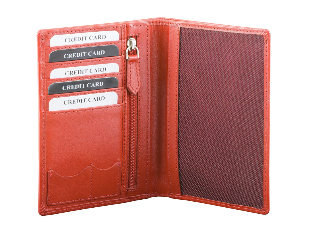 Koruma RFID/NFC Blocker echtes Leder Reisebrieftasche Reisepasshülle und Bankkarten Schutz (ROT), Ro