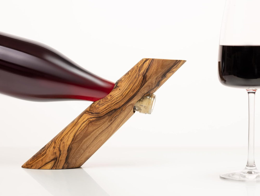 SOLTAKO Weinflaschenhalter aus exklusivem Olivenholz, Flaschenhalter, Weinhalter Geschenkidee Natur