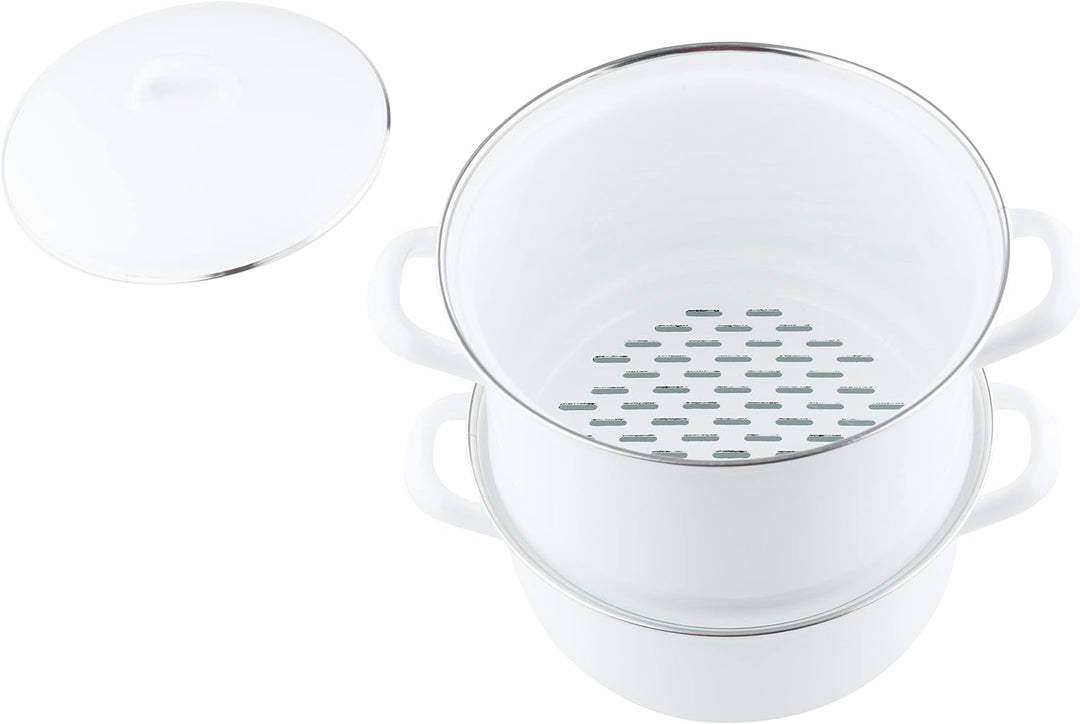 Riess, 0286-033, Kartoffelkocher mit Emaildeckel 18, CLASSIC- WEISS, Höhe 19 cm, Durchmesser 18 cm,