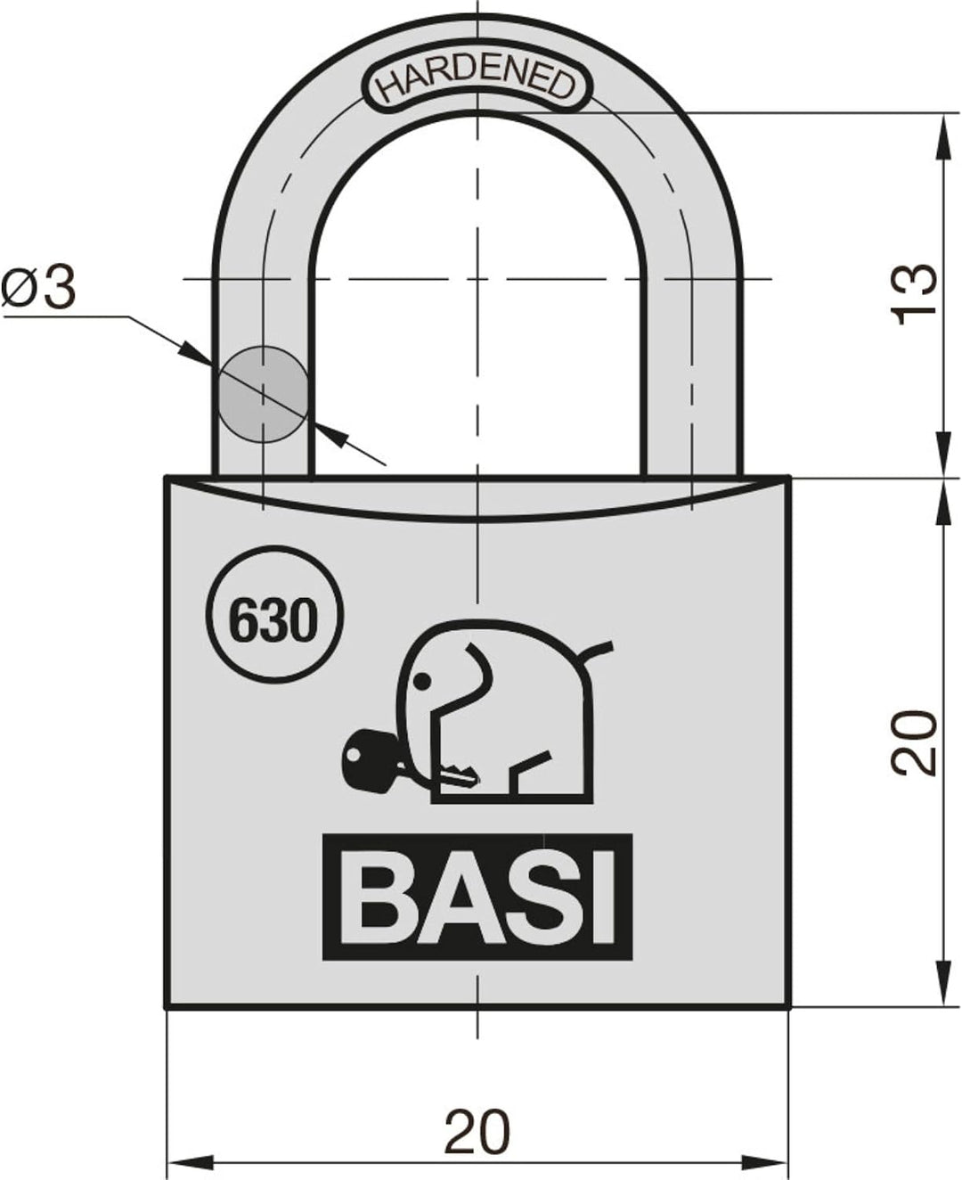 BASI | Vorhangschloss 12er Set | 20 mm | gleichschliessend | massives Aluminium-Gehäuse | gehärteter