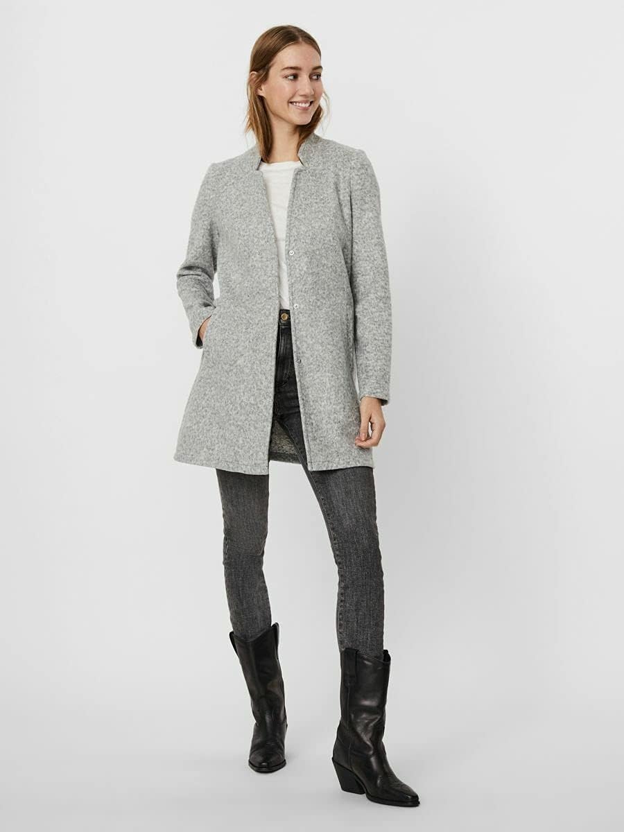 VERO MODA Damen Wollmischungs-Mantel M light grey melange, M light grey melange