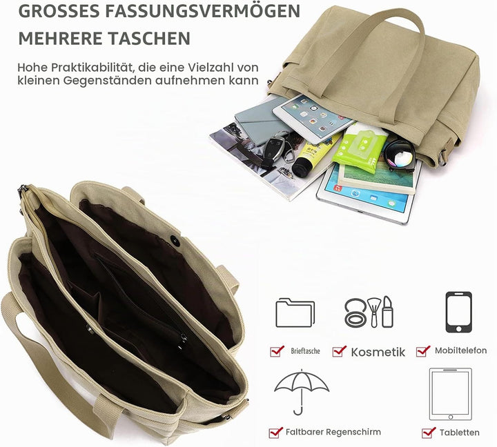NICOLE &amp; DORIS Canvas Handtasche Damen Grosse Kapazität Tote Tasche Shopper Schultertasche Casual Um