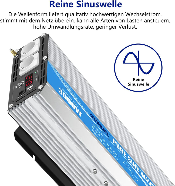GIANDEL Wechselrichter 24V auf 230V Reiner Sinus 3000W Spannungswandler Für Zuhause, Wohnmobil, LKW,