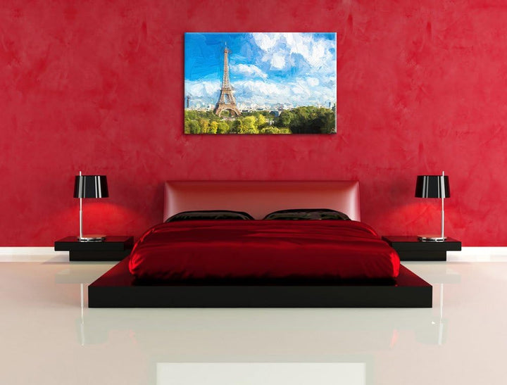 Riesiger Eiffelturm in Paris Pinsel Effekt, Format: 100x70 auf Leinwand, XXL riesige Bilder fertig g