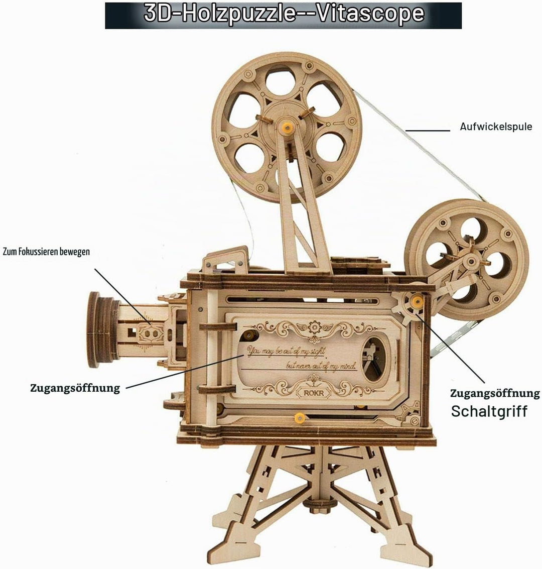 ROKR Vitascope Holzpuzzle, Mechanische Modellbausätze, Technischer Modellbausatz, Hand-Generator Kla