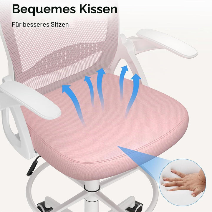 rattantree Ergonomischer Bürostuhl mit Verstellbare Fussstütze Ring, Rosa | Schreibtischstuhl, Höhen