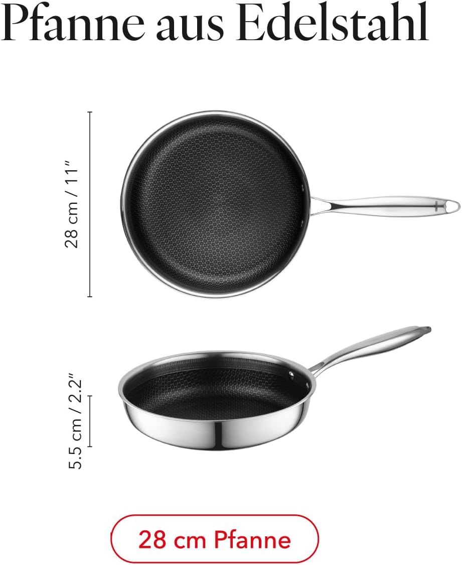 FLORINA Bratpfanne aus Edelstahl ARISTO | Pfanne 28 cm | 3-Lagen-Aufbau | Antihaftbeschichtung mit W