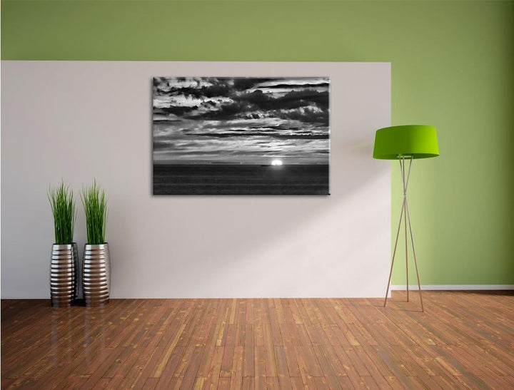Pixxprint Sonnenuntergang über Meer / 100x70cm Leinwandbild bespannt auf Holzrahmen/Wandbild Kunstdr