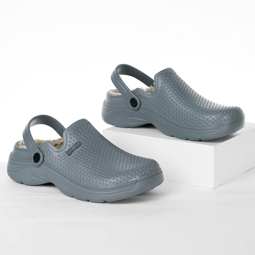 Hsyooes Clogs Damen Winter Gartenschuhe Herren Gefütterte Hausschuhe Wasserdicht Plüsch Pantoletten