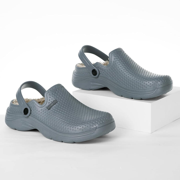 Hsyooes Clogs Damen Winter Gartenschuhe Herren Gefütterte Hausschuhe Wasserdicht Plüsch Pantoletten