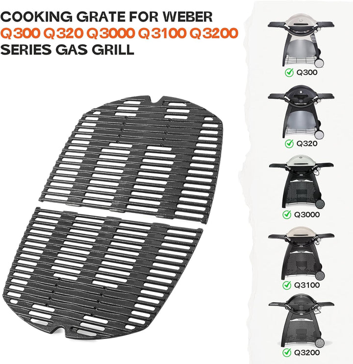 Onlyfire Grillrost Gusseisen für Weber Q300, Q320, Q3000, Q3100, Q3200 Serie Gas Grill,BBQ Ersatz fü