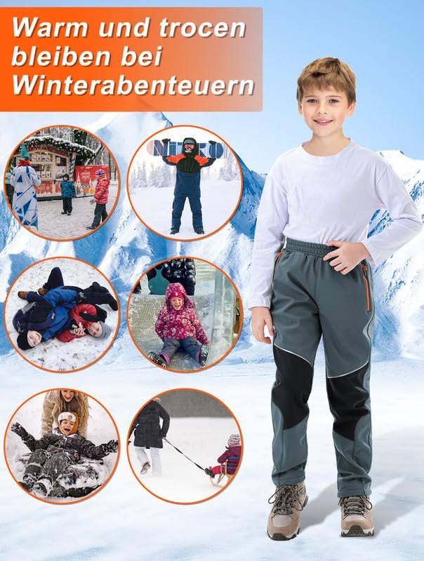 Zzkouine Kinder Softshellhose Schneehose Skihose Warme Hosen Jungen Mädchen Winterhose Outdoorhose W