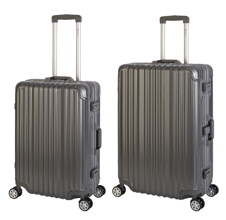 Travelhouse London Koffer Grau M-65cm, L-75cm · 2er-Set · Alu-Rahmen · Polykarbonat Hartschale · Mit