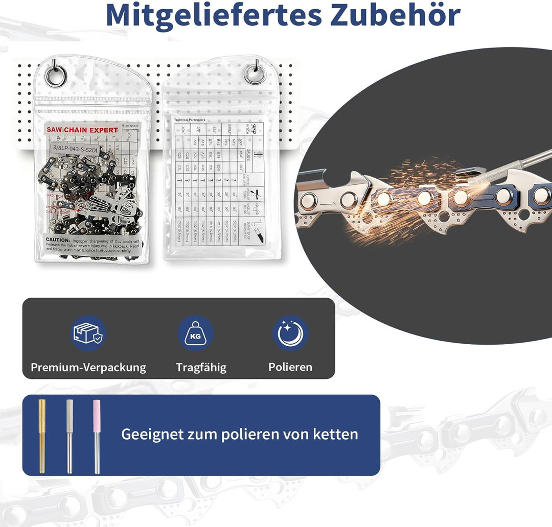 3er-Pack Sägekette 35cm (14 in) 3/8" LP 1.3mm 50 TG Kettensäge Kette für Elektro, Sägekette Kompatib