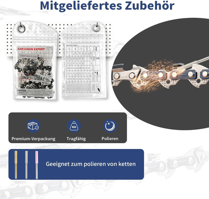 3er-Pack Sägekette 40cm (15.7 in) 3/8" LP 1.3mm 56 TG Kettensäge Kette für Elektro, Sägekette Kompat
