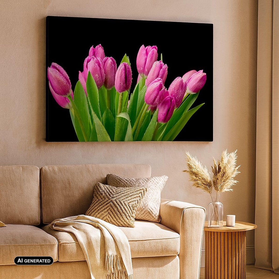 Bilder auf Leinwand 100x70cm Leinwandbild Tulpen Blumenstrauss Tau Tropfen Gross Wanddeko Bild Schla