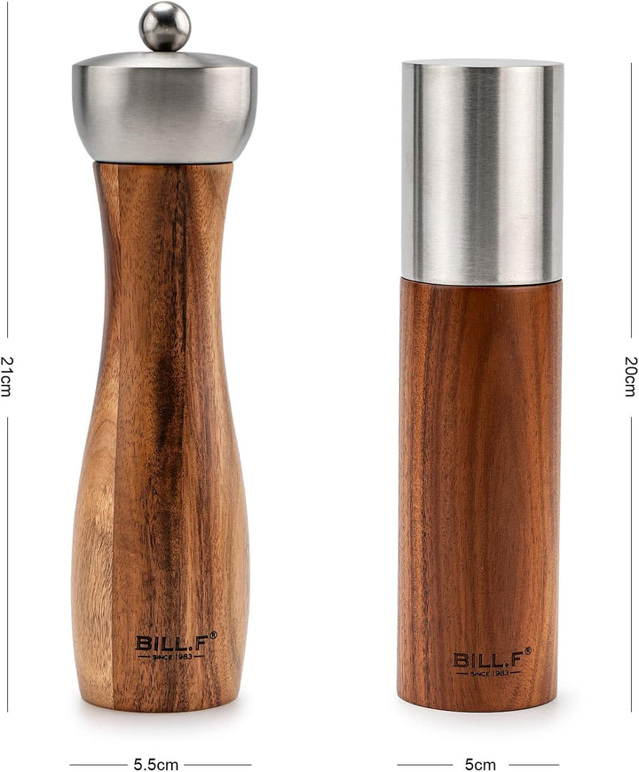 BF BILL.F SINCE 1983 Salz und Pfeffermühlen Set 2er, 8 Zoll Holz Pfeffermühle mit Edelstahlkopf & Ke