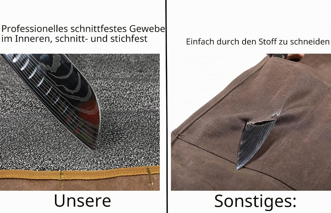 Professionelle Kochmessertasche mit schnittfestem Material, strapazierfähigem, gewachstem 16-Unzen-S