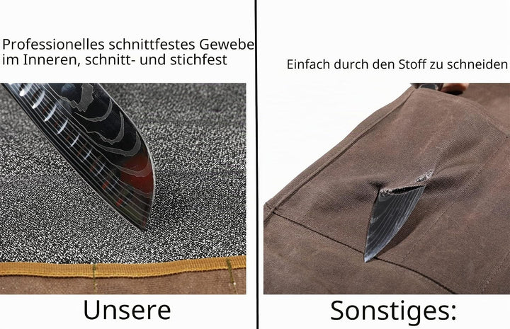 Professionelle Kochmessertasche mit schnittfestem Material, strapazierfähigem, gewachstem 16-Unzen-S