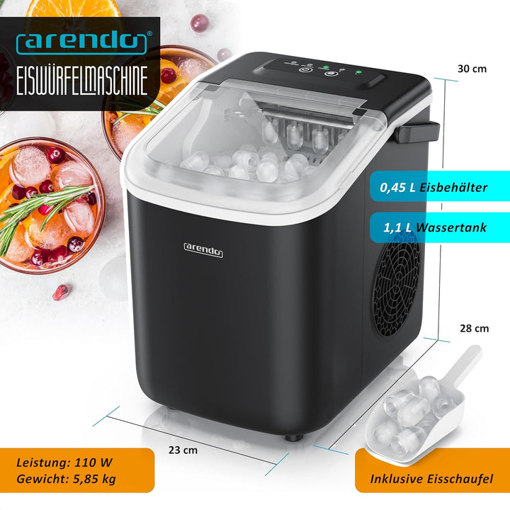 Arendo - Eiswürfelmaschine klein – max. 12 kg Eis pro Tag – 2 Grössen grosse Würfel und kleine Würfe