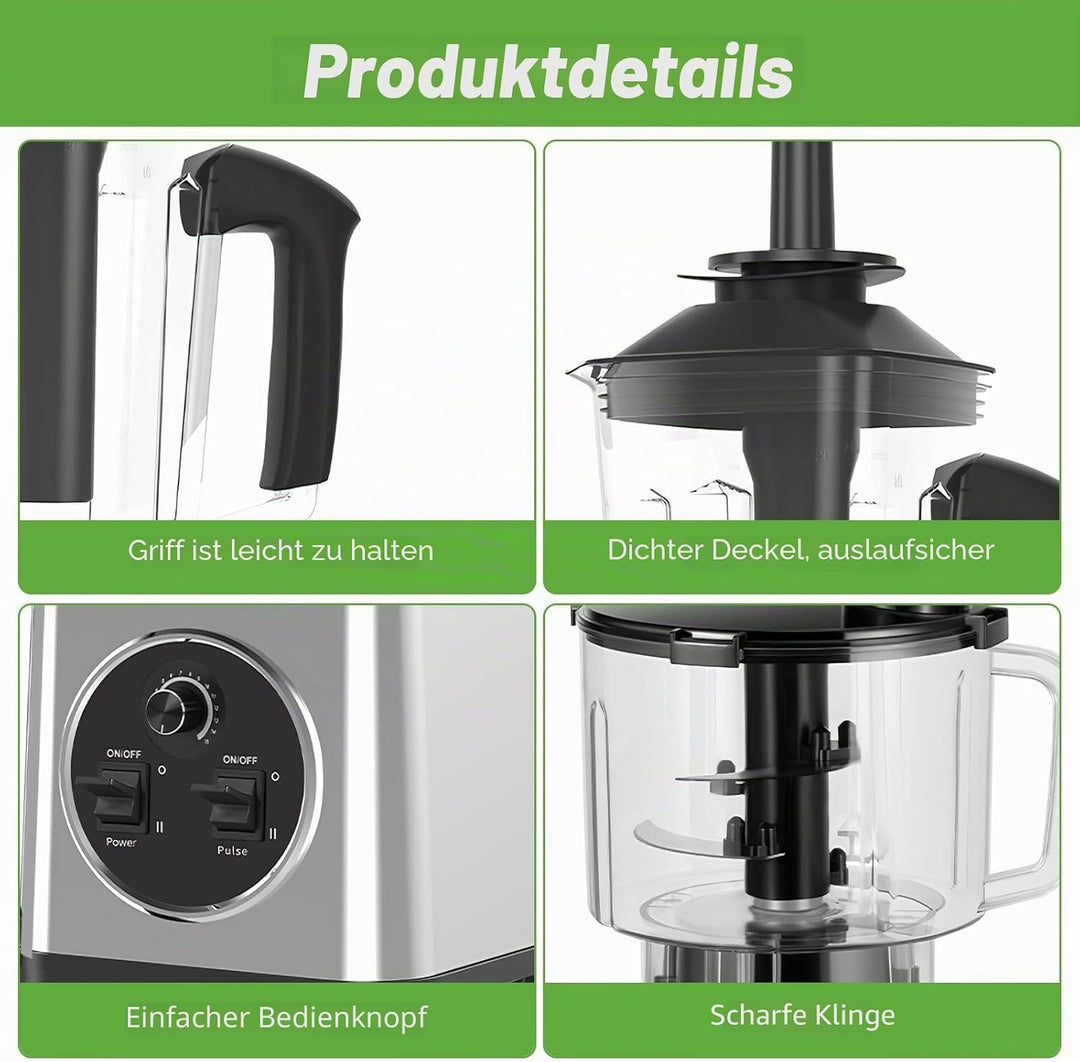 Professioneller Standmixer, 3 in 1, für Zuhause, 6000 W, Smoothie, 3 Töpfe (2,5 l/2 l/0,8 l), 15 Ges