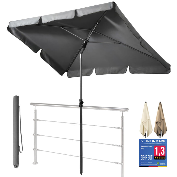 4smile Sonnenschirm Balkon in Anthrazit - Sonnenschirm rechteckig 200x125cm mit UV50+ Sonnenschutz |