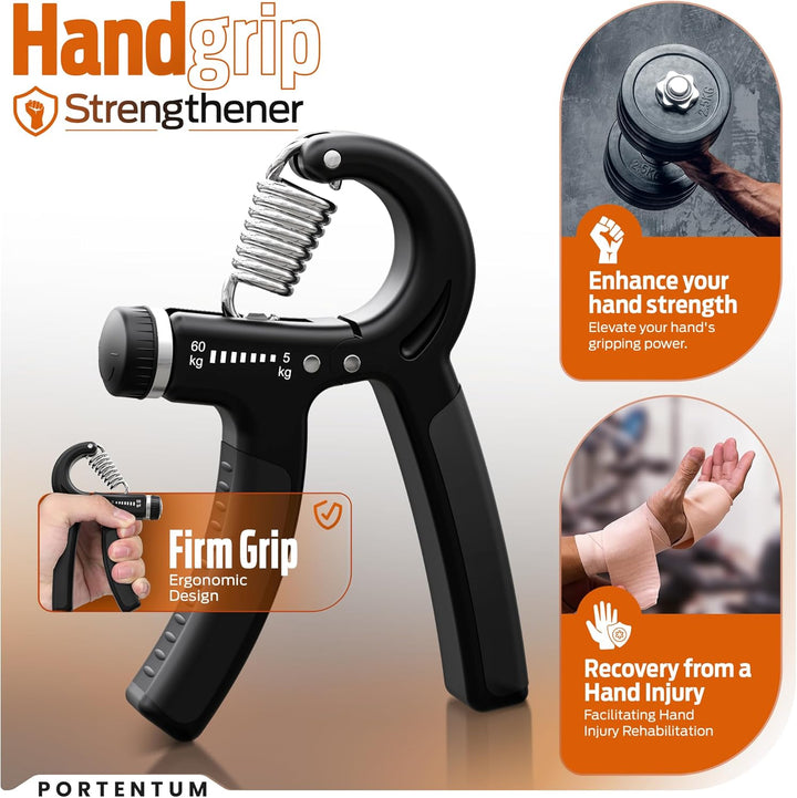 PORTENTUM Handtrainer Unterarmtrainer, Einstellbarer Widerstand 5-60kg, Hand Unterarm Trainingsgerät