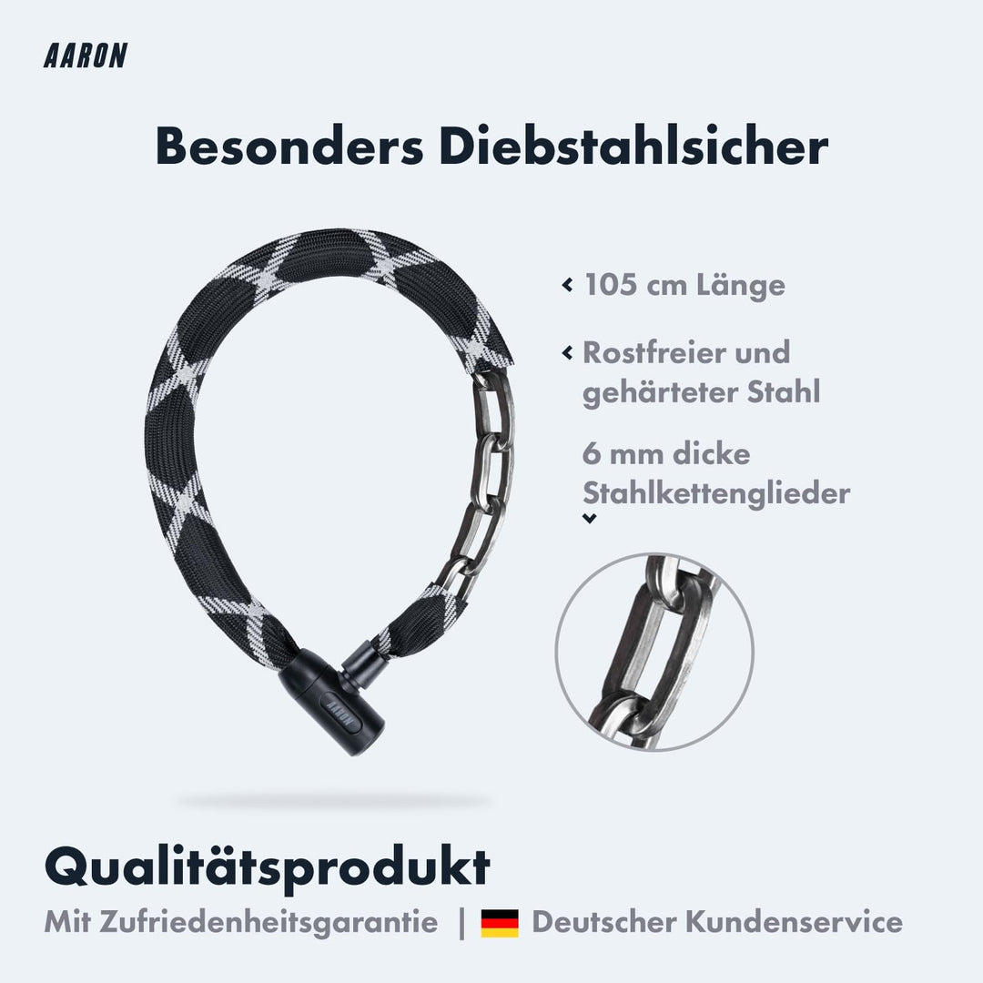 AARON Cobra Fahrradschloss mit Schlüssel, 105cm Kettenschloss aus Stahl und hoher Sicherheitsstufe,