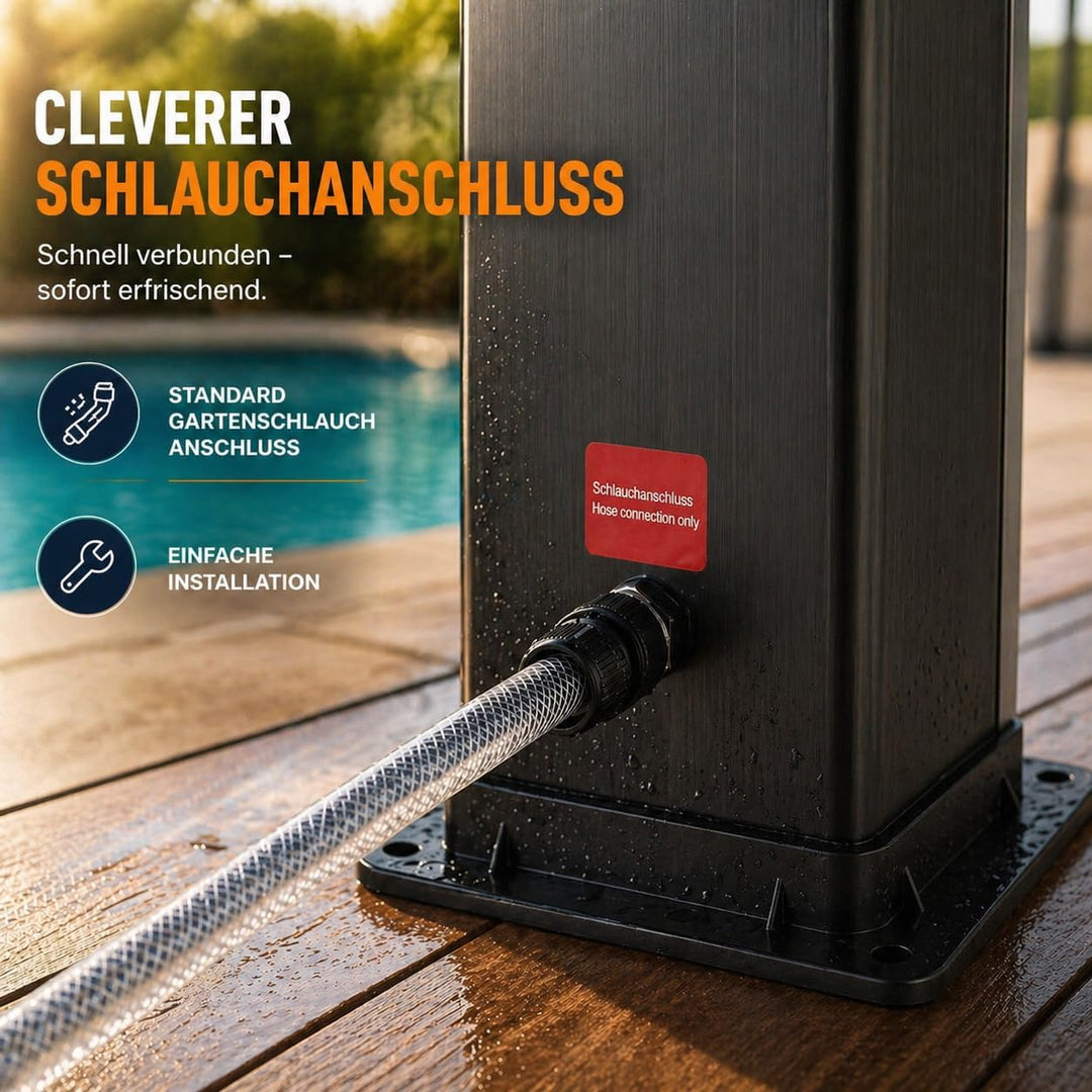 Strattore Solardusche Gartendusche 40 Liter - Warmes Wasser max. 60°C - Ohne Stromanschluss - Mit Fu