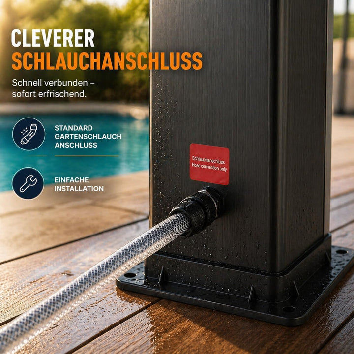 Strattore Solardusche Gartendusche 40 Liter - Warmes Wasser max. 60°C - Ohne Stromanschluss - Mit Fu