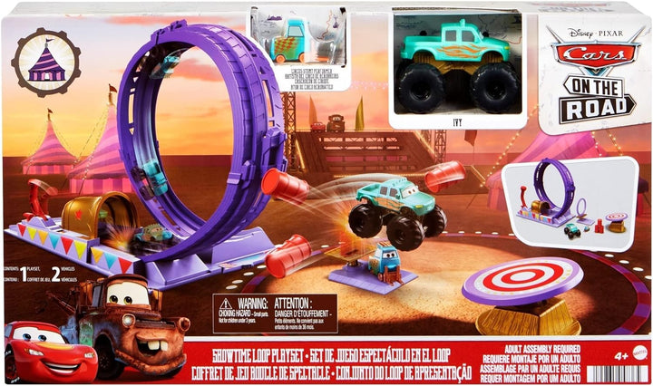 Disney Pixar Cars HGV73 - On The Road Showtime Looping Spielzeugset mit Ivy Monster Truck, Raketenwe