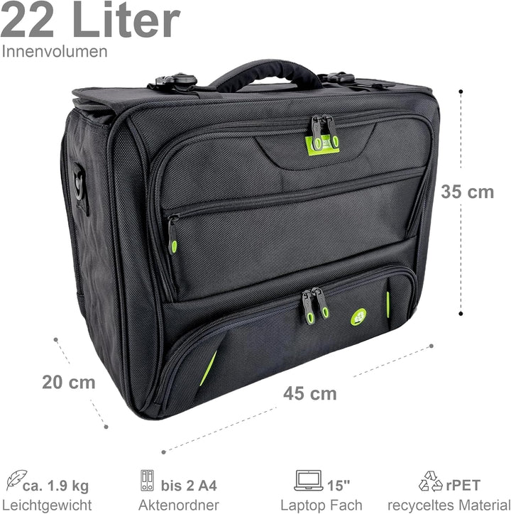 Soft Pilotenkoffer aus RPET in schwarz 46208 | Leichtgewicht mit Laptopfach, Fächertasche, Schulterg