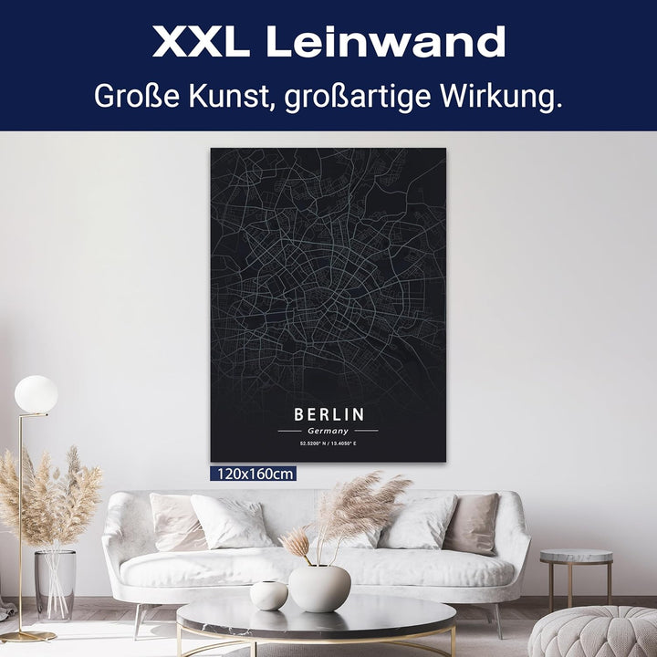 wandmotiv24 Stadt Karte als Leinwandbild, 100x75cm, Hochformat, Berlin, Deutschland, Strassen, Anthr