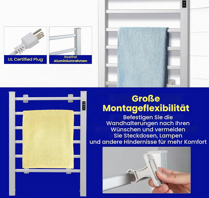 LIFEZEAL Elektrischer Handtuchhalter &amp; Handtuchwärmer, Handtuchtrockner Freistehende &amp; Wandmontierte