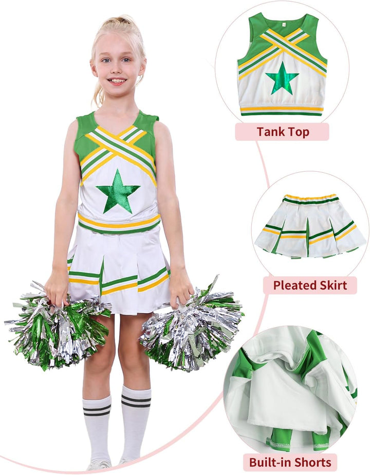 LOLANTA Mädchen Karneval Kostüm, Cheerleader kleid mit Pompoms und Socken, Mittelschule Cheerleading